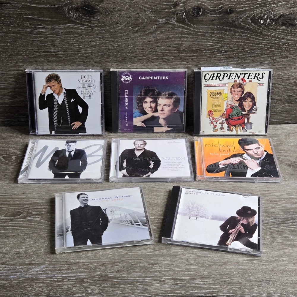 Lot 8 CDs Rod Stewart Carpenters Michael Buble Michael Bolton Russell Watson Pop